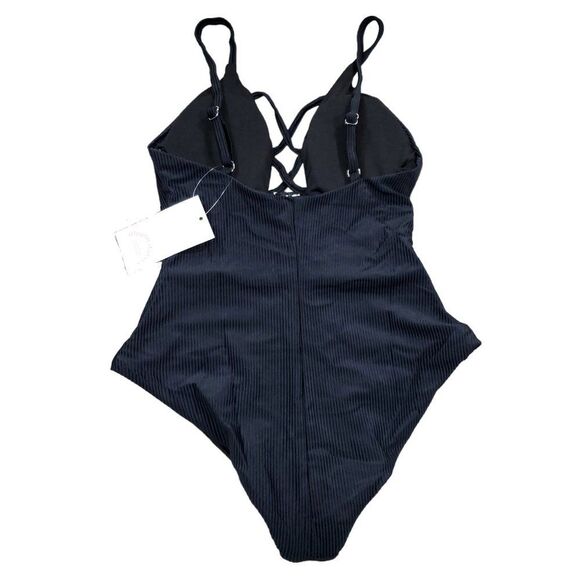 Dippin' Daisy's Bliss One Piece Swimsuit Black Ribbed Small Criss Cross Front - Picture 3 of 7